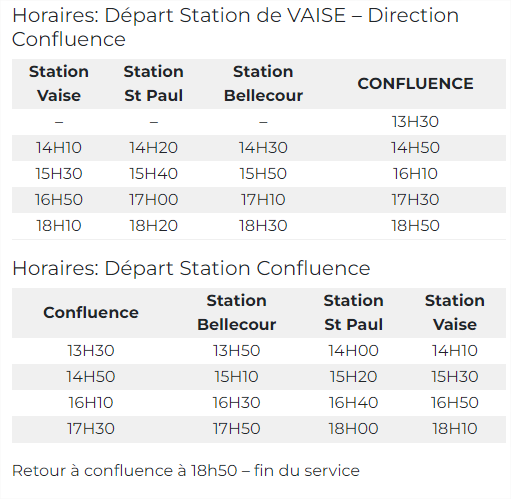 Horaires Vaporetto Lyon